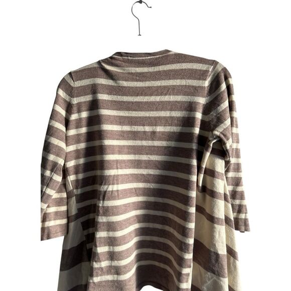 Cyrus Cream Brown Striped Asymmetrical Open afront Cardigan Size M Contemporary - Picture 6 of 10
